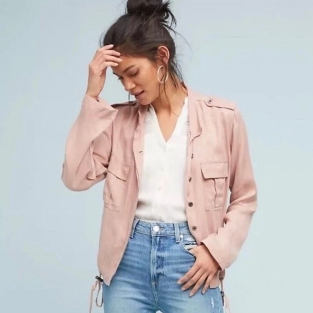 Rails Rowan Utility Jacket in Blush Pink Cupro Cinch Hem Cargo Pockets Large - Picture 9 of 17